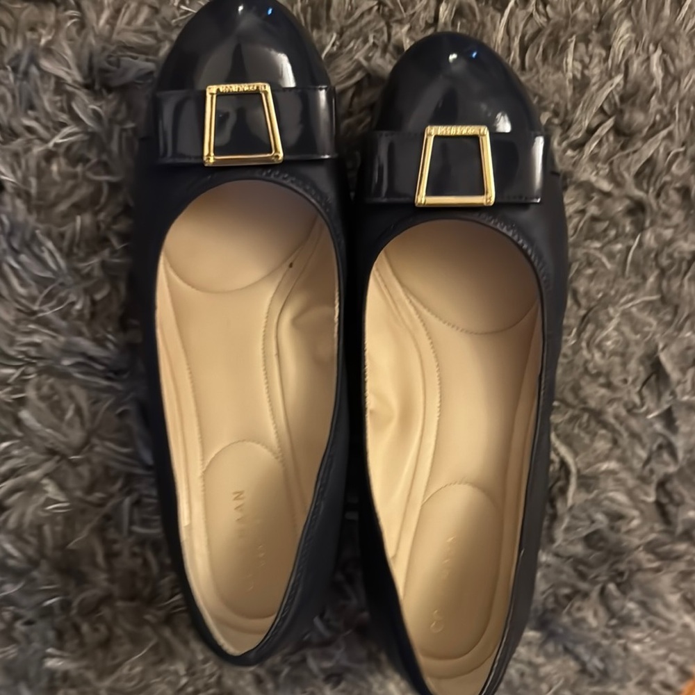 Salvatore Ferragamo Black and Gold Flats with Buckle
